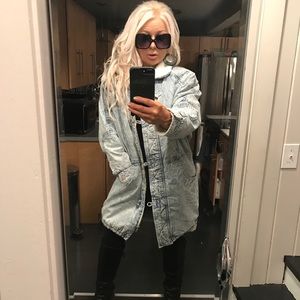 Vintage acid washed denim sherpa lined jacket sz M